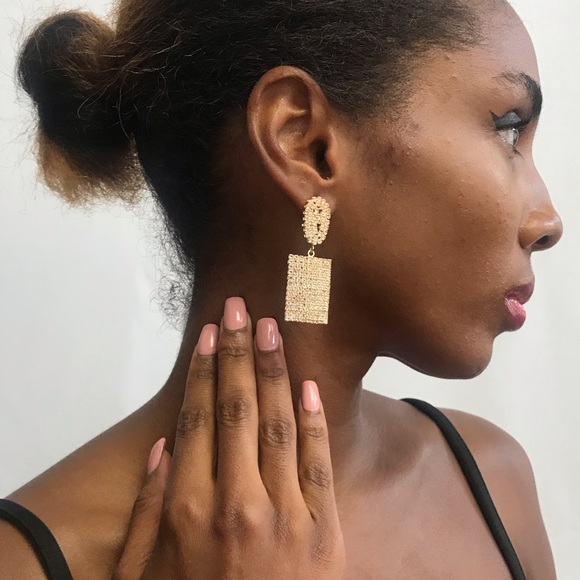 Sparkly Cubic Zirconia Rectangular Drop Earrings - Picture 15 of 15